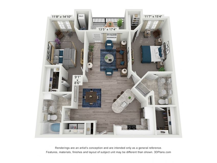 The Club is a 2 bedroom, 2 bathroom floor plan at 8 West in Greensboro, NC The Club is a 2 bedroom, 2 bathroom floor plan at 8 West in Greensboro, NC